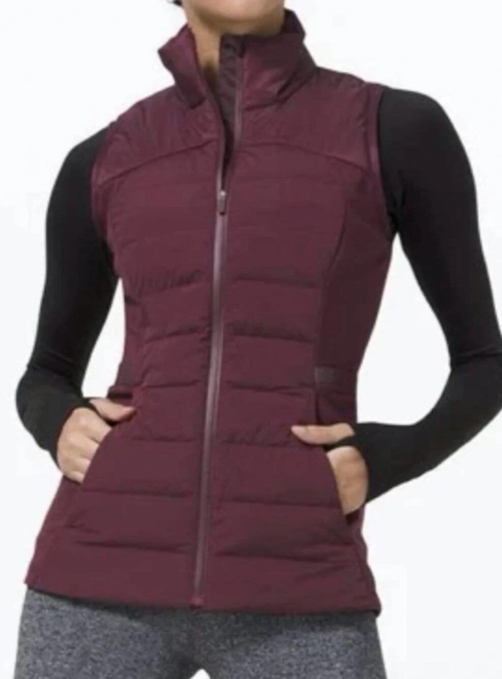 Lululemon Down For It All Vest 10 Cassis Burgundy Red Zip Lightweight Run Hike